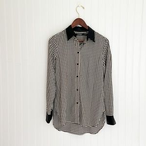 LAUREN RALPH LAUREN | Houndstooth Blouse with Faux Leather Accents Size XS NWT